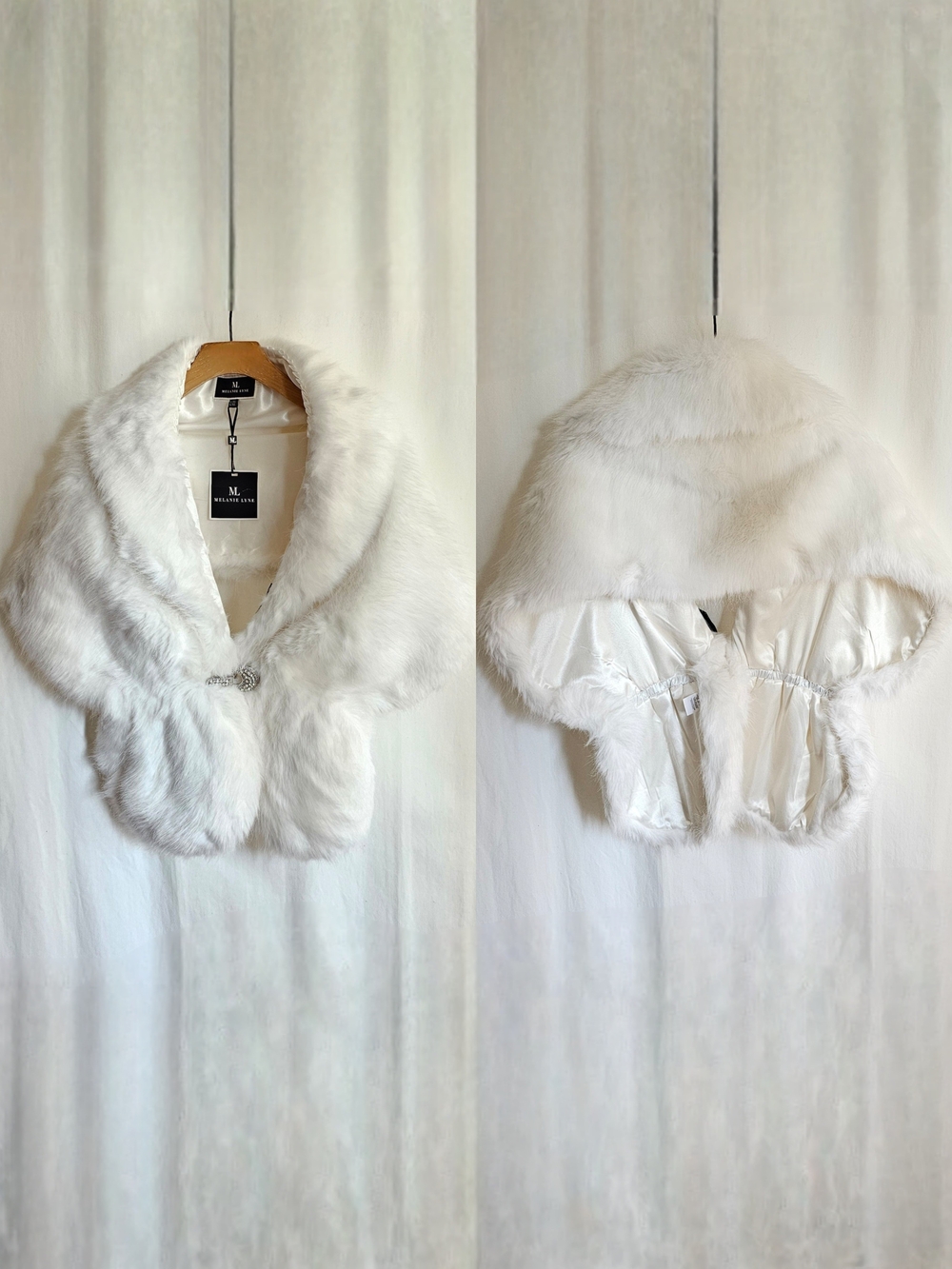 Melanie Lyne White Faux Fur & Rhinestone Bridal Shawl Stole - Picture 7 of 16